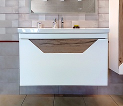 Бриклаер Мебель для ванной Брайтон 100 (Фостер) белая матовая/дуб кера – фотография-4